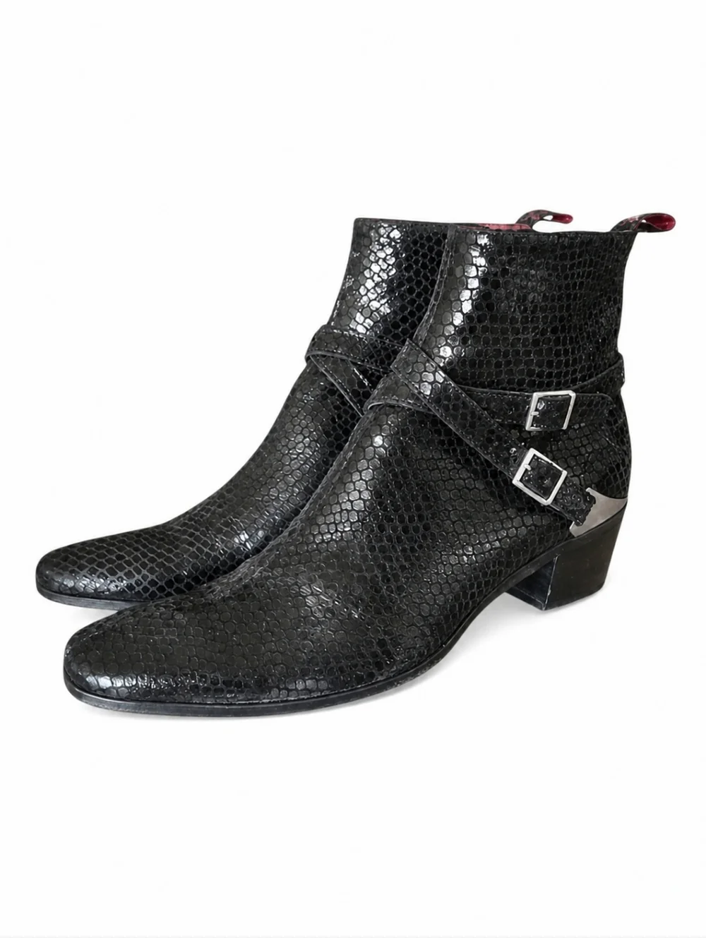 JEFFERY WEST | Muse Black Snakeskin Embossed Buckle Ankle Boots – US 11